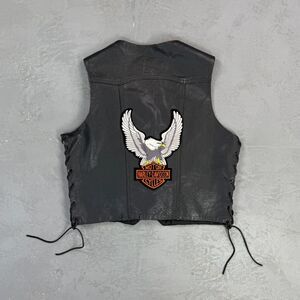 Vintage Wild Rider Harley Davidson Black Leather Biker Vest Men's Medium